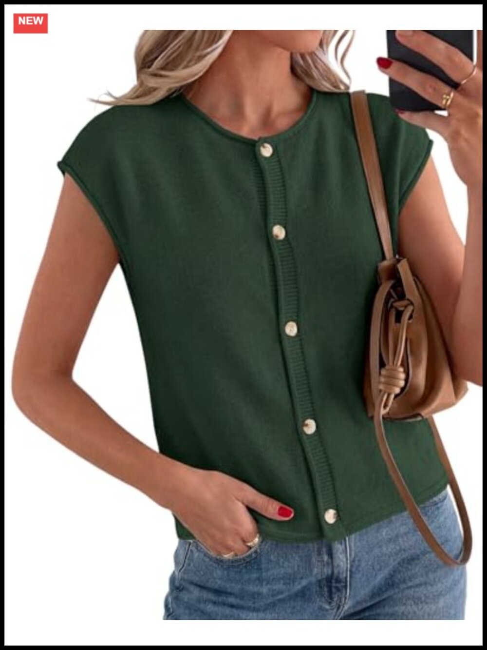 PRETTYGARDEN Women's Knit Sweater Vest Cap Sleeve Button Down Lightweight